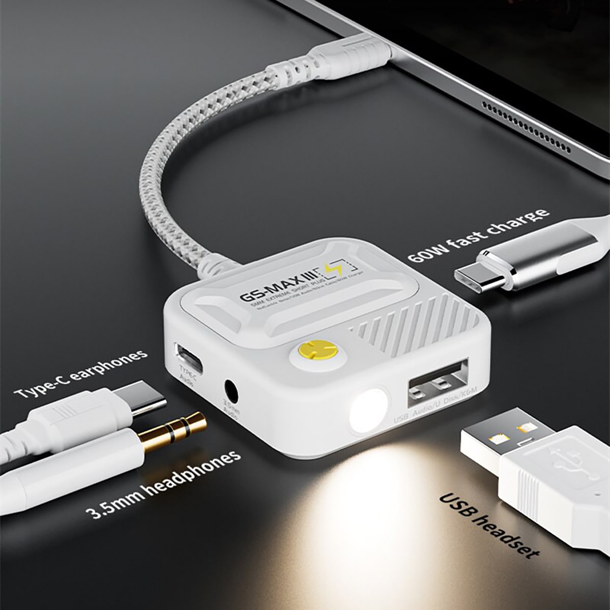 Cáp chuyển đổi tai nghe Plextone Gs Max Pro III Type C sang 3.5mm hỗ trợ ipad vừa nghe nhạc vừa sạc siêu nhanh 60W cắm usb