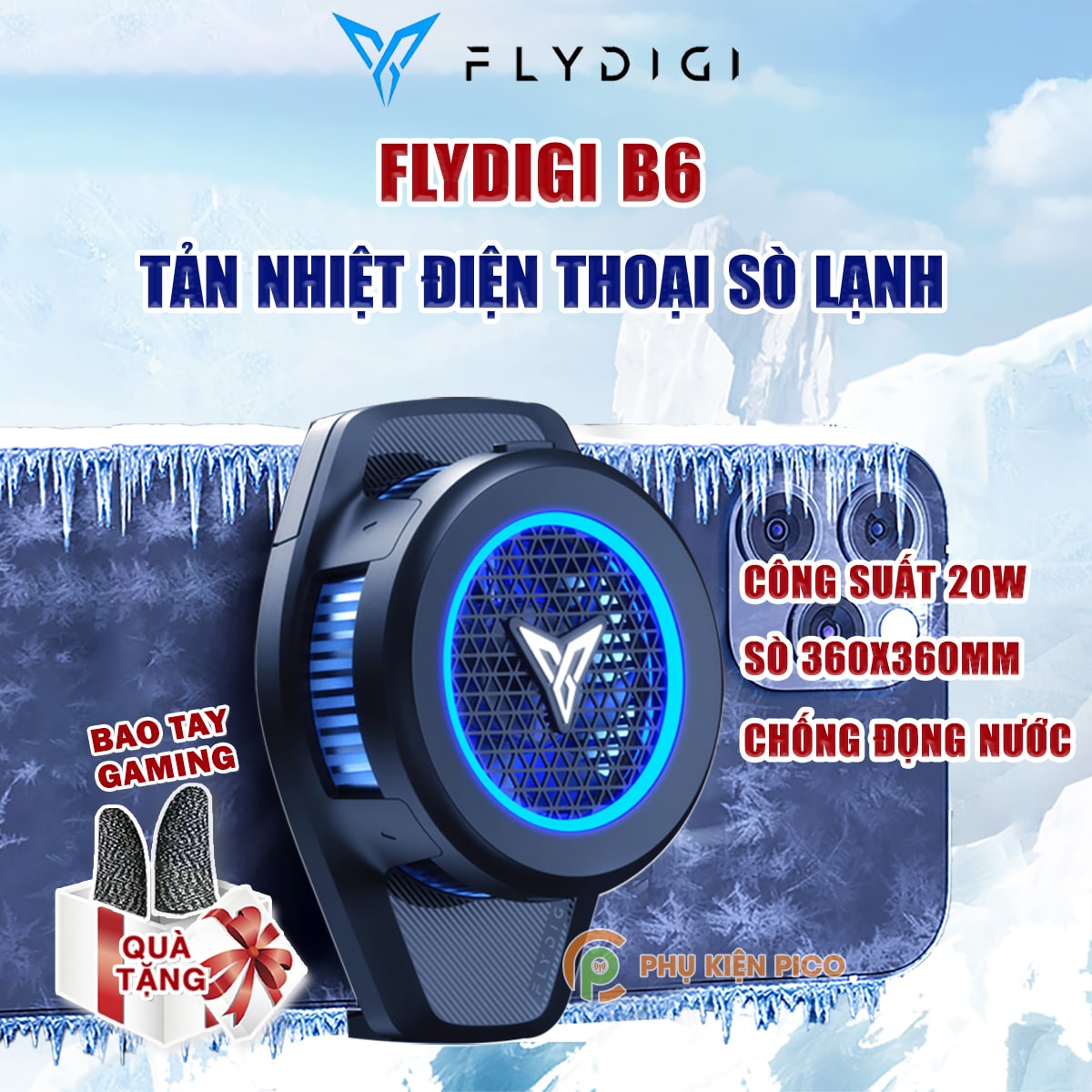 Quạt tản nhiệt điện thoại Flydigi B6 sò lạnh 20W led RGB điều chỉnh nhiệt độ thông minh