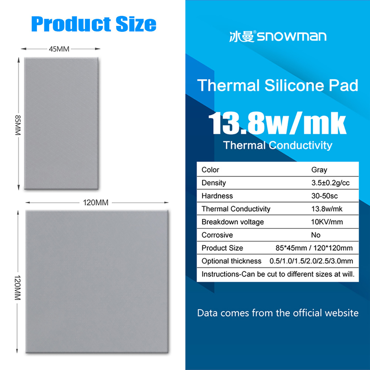 Miếng tản nhiệt cao cấp Thermal Pad SNOWMAN 13.8 W/mk chính hãng tản nhiệt GPU chipset ổ cứng SSD M.2 đối thủ của Gelid