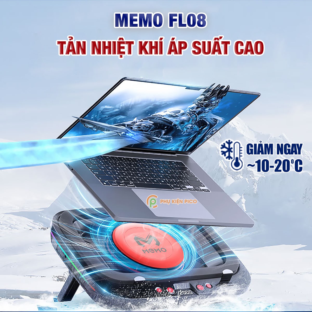 Quạt tản nhiệt laptop Memo FL08 tản khí nén turbo 2400RPM giảm nhiệt thực sự chuyên dụng cho máy tính đồ họa gaming - Đế tản nhiệt Laptop
