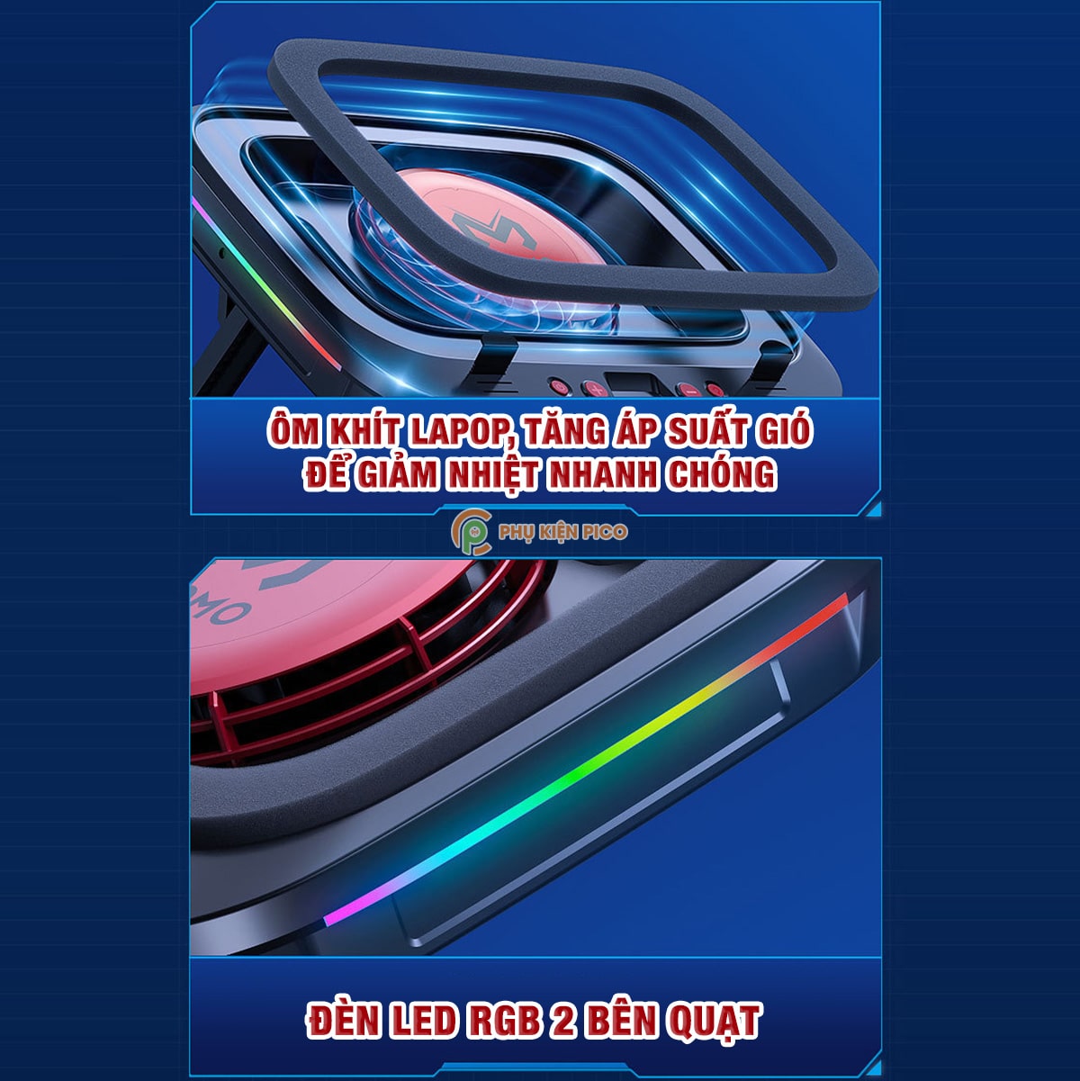 Quạt tản nhiệt laptop Memo FL08 tản khí nén turbo 2400RPM giảm nhiệt thực sự chuyên dụng cho máy tính đồ họa gaming - Đế tản nhiệt Laptop