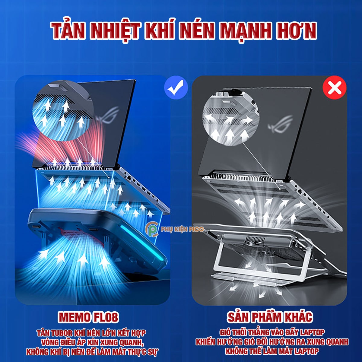 Quạt tản nhiệt laptop Memo FL08 tản khí nén turbo 2400RPM giảm nhiệt thực sự chuyên dụng cho máy tính đồ họa gaming - Đế tản nhiệt Laptop