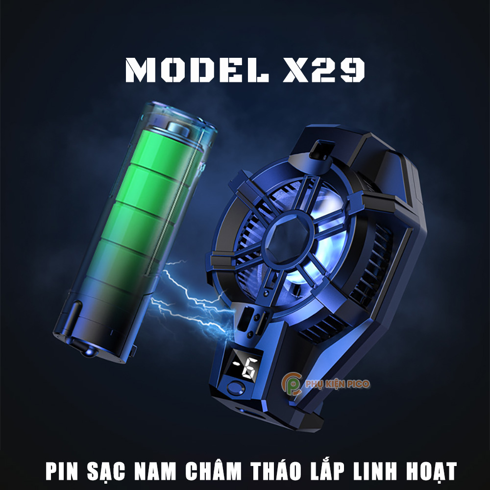 Quạt tản nhiệt điện thoại sò lạnh chạy Pin X29 - Quạt tản nhiệt không dây X29 pin sạc màn hình hiển thị nhiệt độ Led RGB