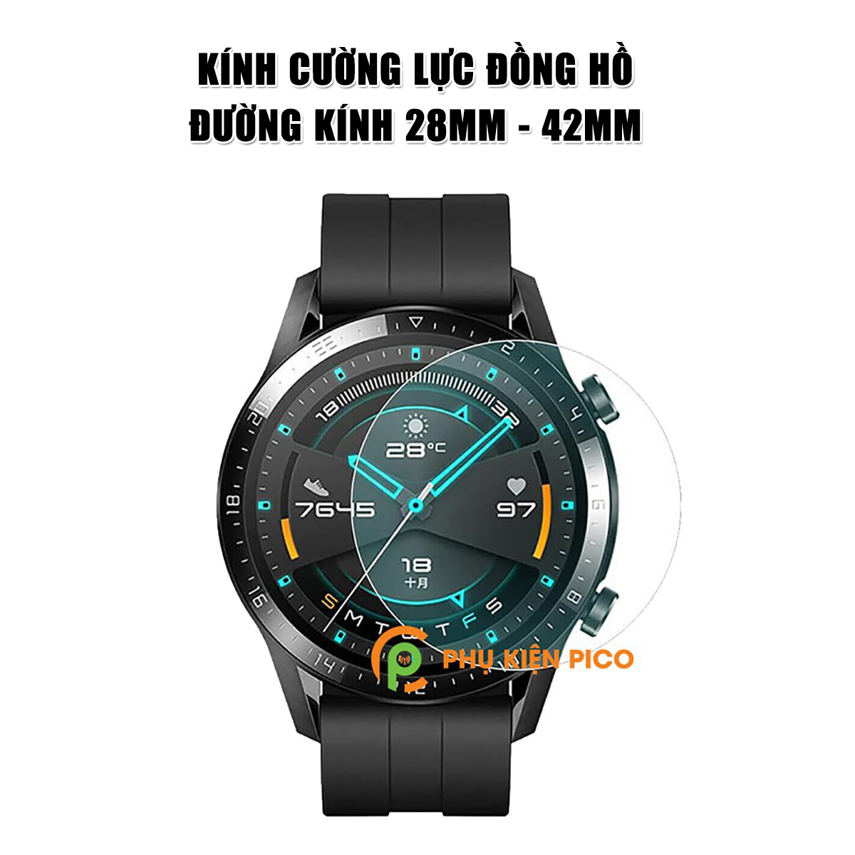 Kính cường lực đồng hồ dùng cho các đồng hồ mặt phẳng hình tròn đường kính 28mm - 42mm full keo chống xước màn hình