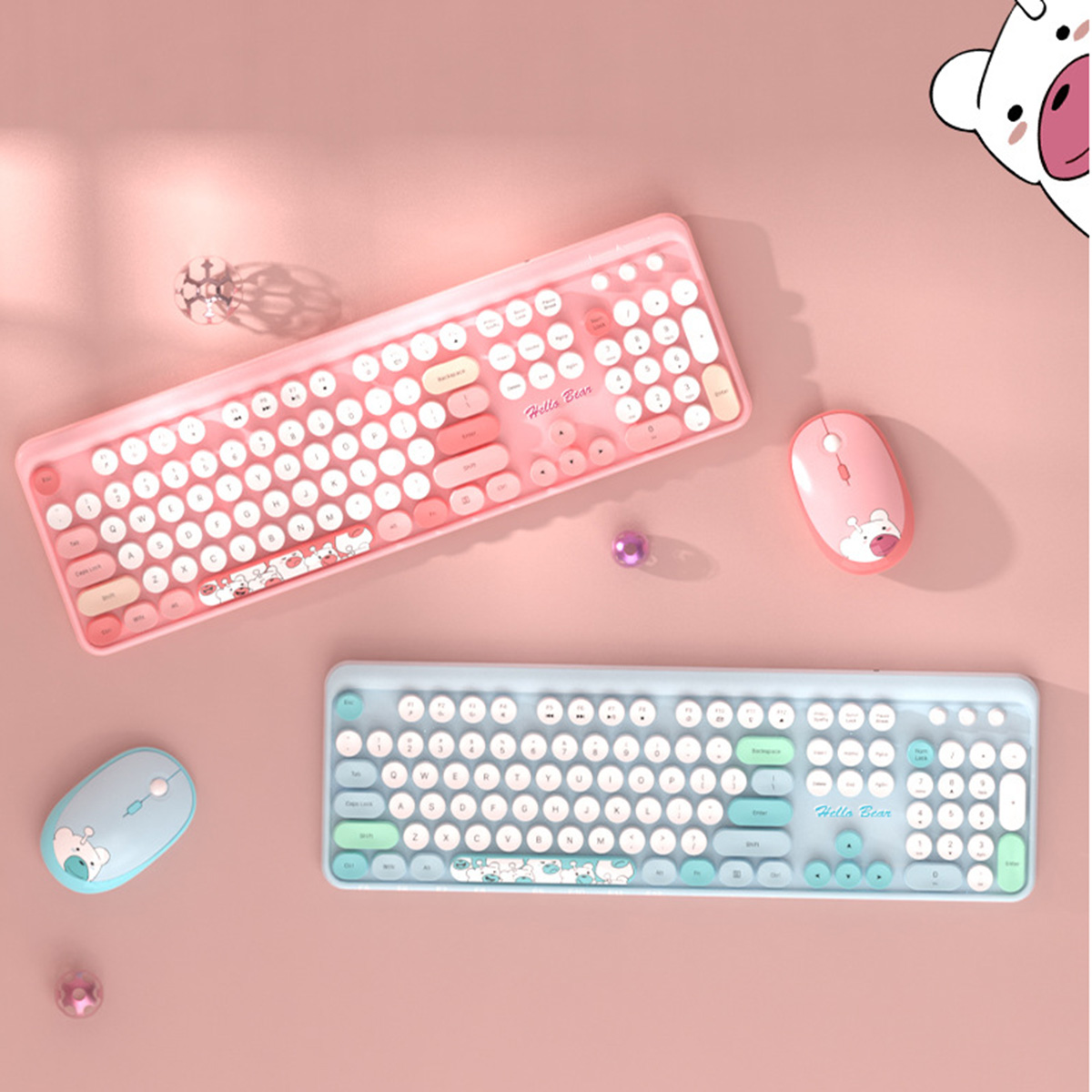 Bộ bàn phím chuột không dây cute Hello Bear - chuột máy tính không dây bàn phím MOFII hồng dễ thương Wireless