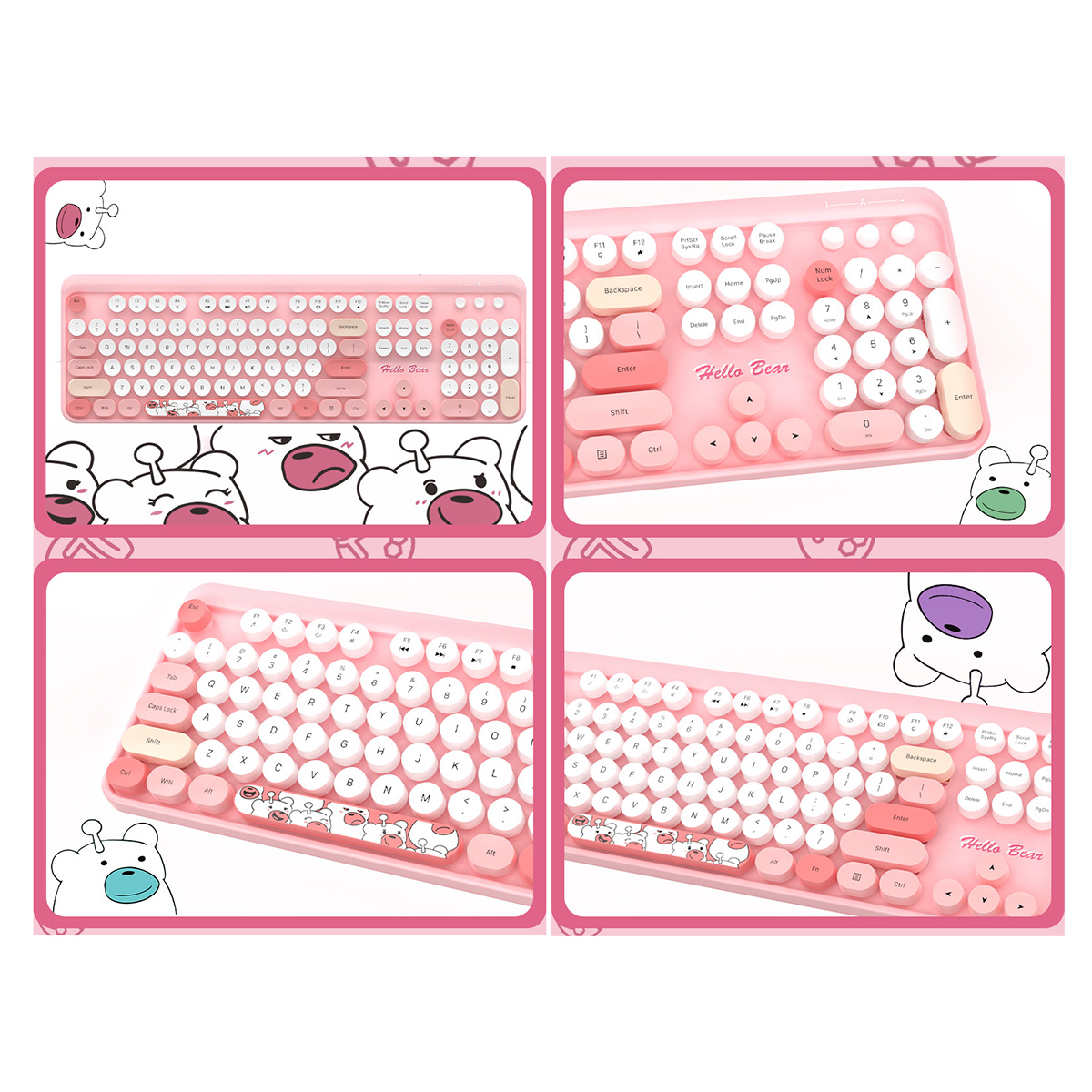 Bộ bàn phím chuột không dây cute Hello Bear - chuột máy tính không dây bàn phím MOFII hồng dễ thương Wireless