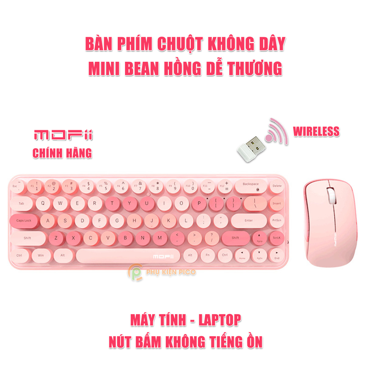 Bàn phím chuột không dây Mini Bean Wireless - chuột máy tính không dây bàn phím MOFII hồng dễ thương