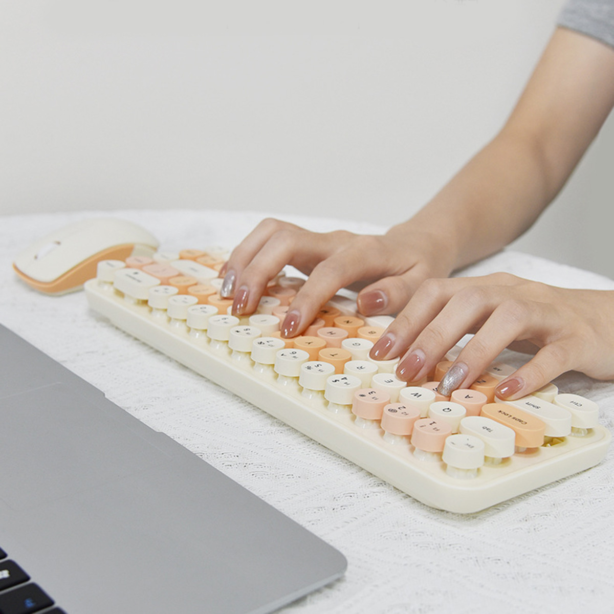 Bàn phím chuột không dây Mini Bean Wireless - chuột máy tính không dây bàn phím MOFII hồng dễ thương