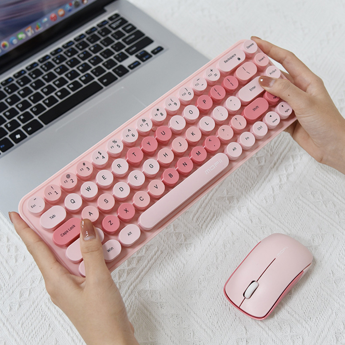 Bàn phím chuột không dây Mini Bean Wireless - chuột máy tính không dây bàn phím MOFII hồng dễ thương