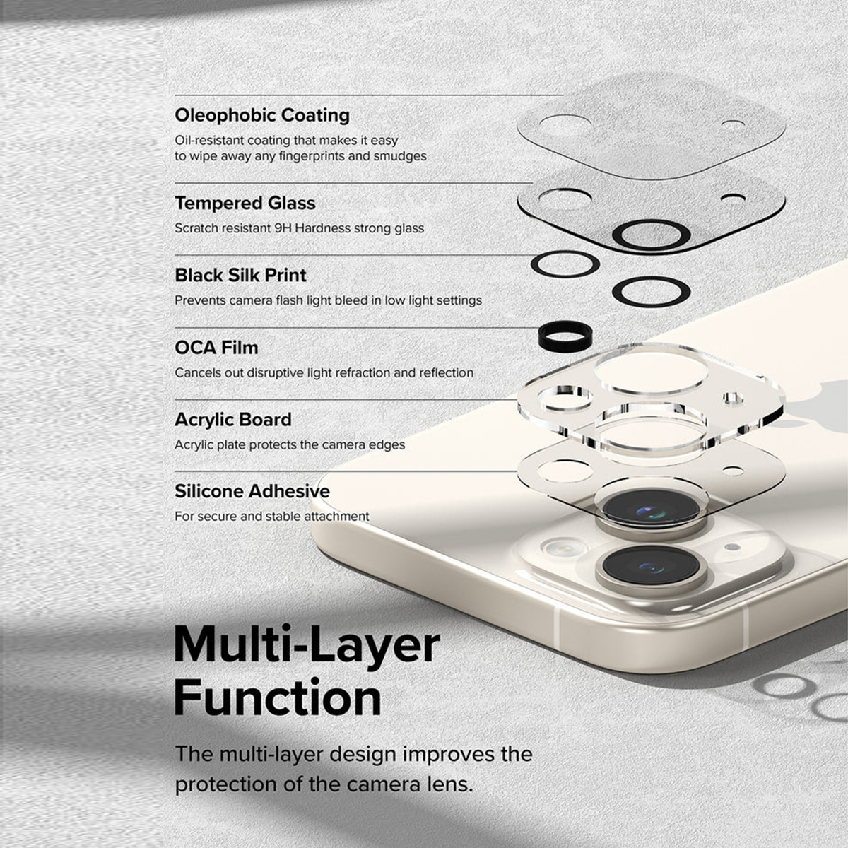 Dán camera Iphone 15 Plus thấu kính nổi 3D - Cường lực camera Iphone 15 Plus độ cứng 9H trong suốt