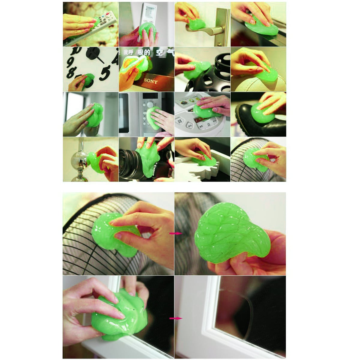 Gel vệ sinh bàn phím, điều khiển TV, lỗ thông hơi điều hòa, lỗ thông hơi trên ô tô đa năng Super Clean màu xanh túi 80 gram