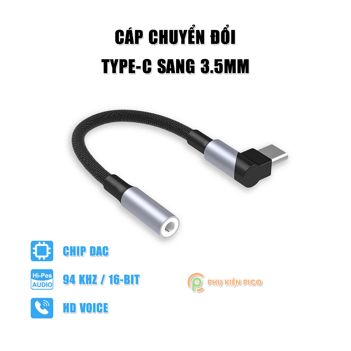 Cáp chuyển đổi Type C sang 3.5mm bẻ góc 90 độ có chip DAC chuyên cho chơi game