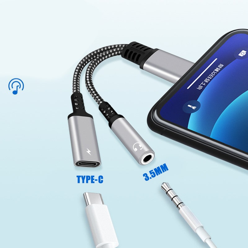 Cáp chuyển đổi Type C vừa sạc vừa nghe nhạc Type C ra Type C và Tai nghe 3.5mm sạc nhanh PD 60W - Màu đen