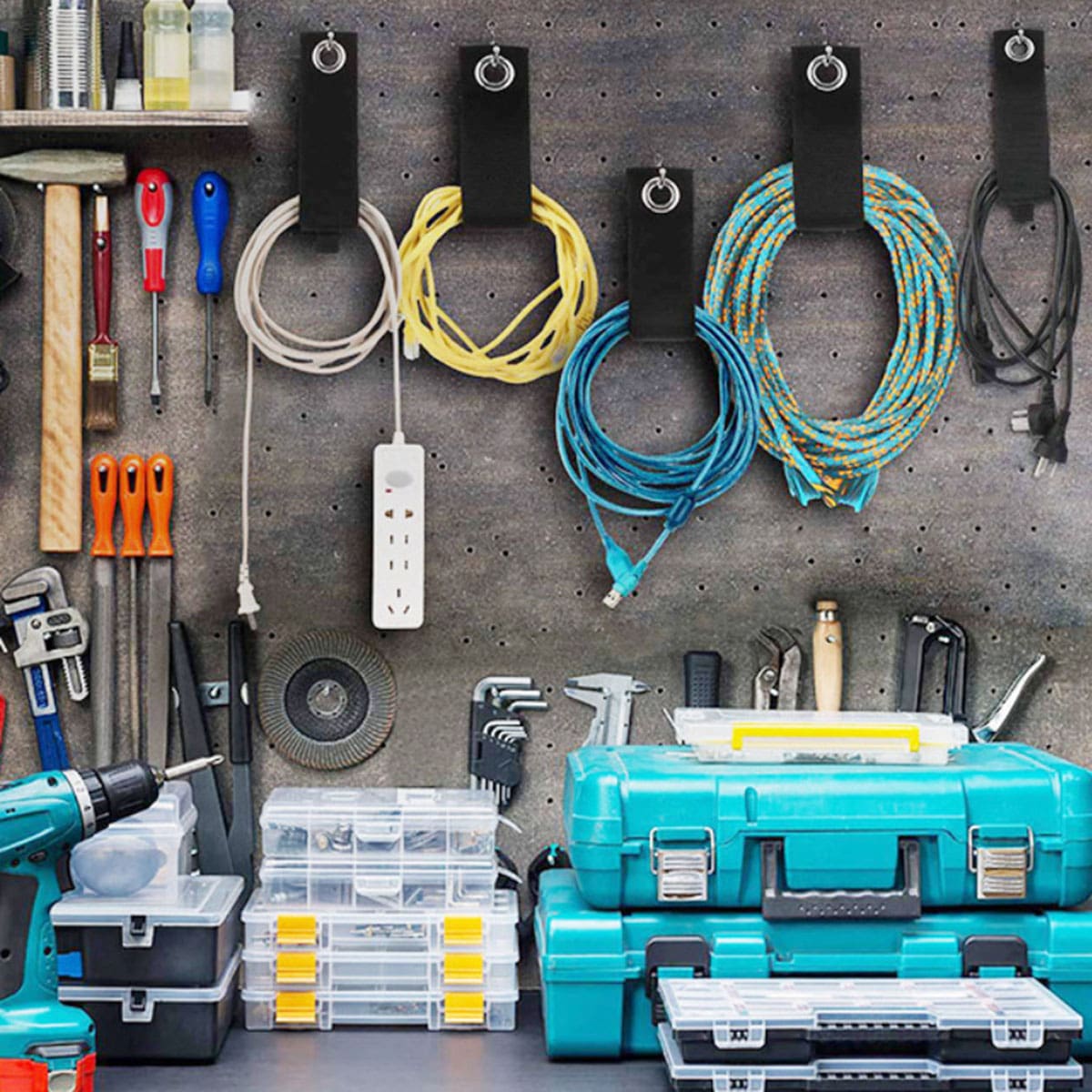 Băng gai dính chịu tải nặng có lỗ treo tường - Velcro Dây quấn vòi nước, dây điện, dây cáp, dụng cụ sửa chữa cỡ lớn hỗ trợ treo móc