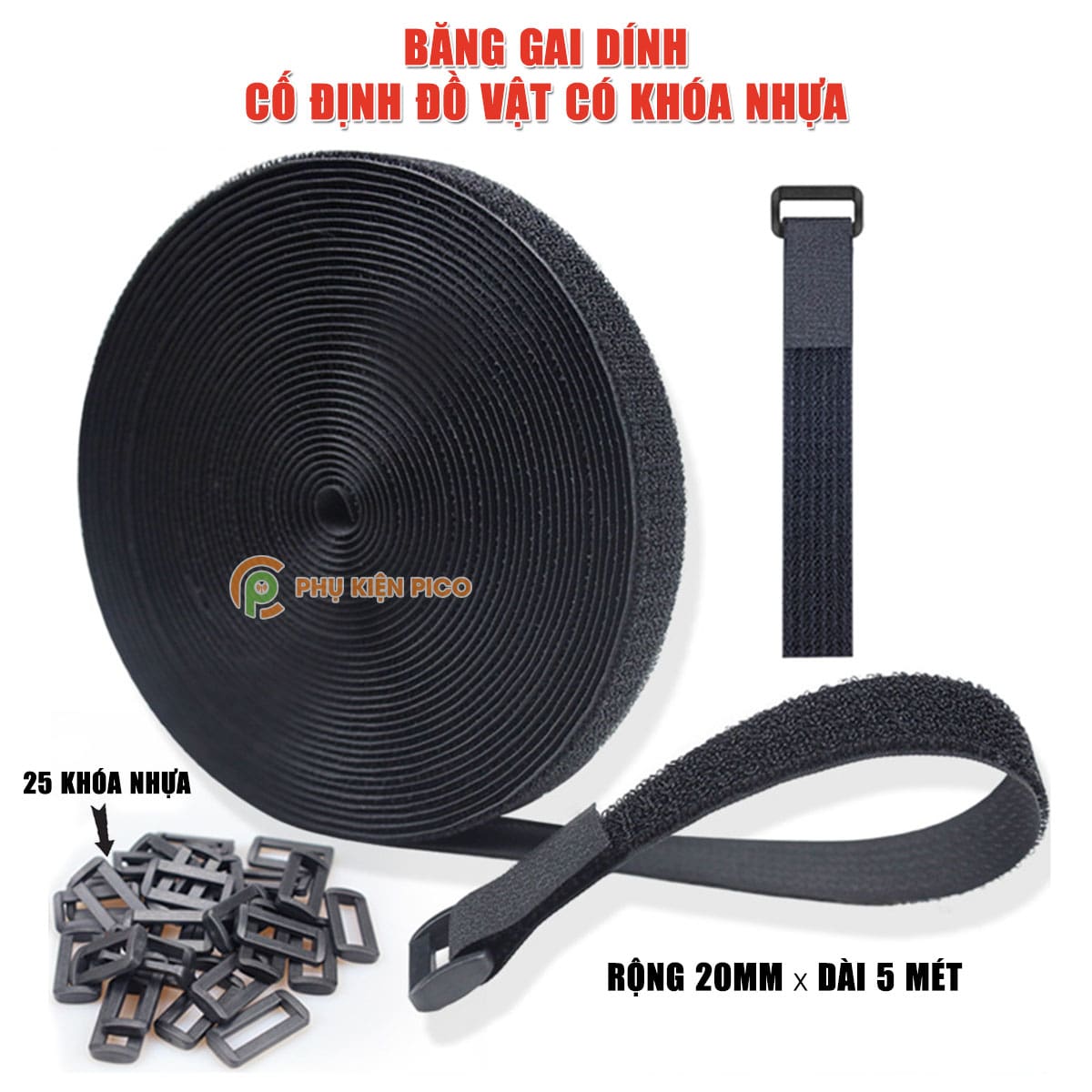 Băng gai dính cố định đồ vật có khóa nhựa - Dây Velcro buộc đồ tự dính đa năng tự dính