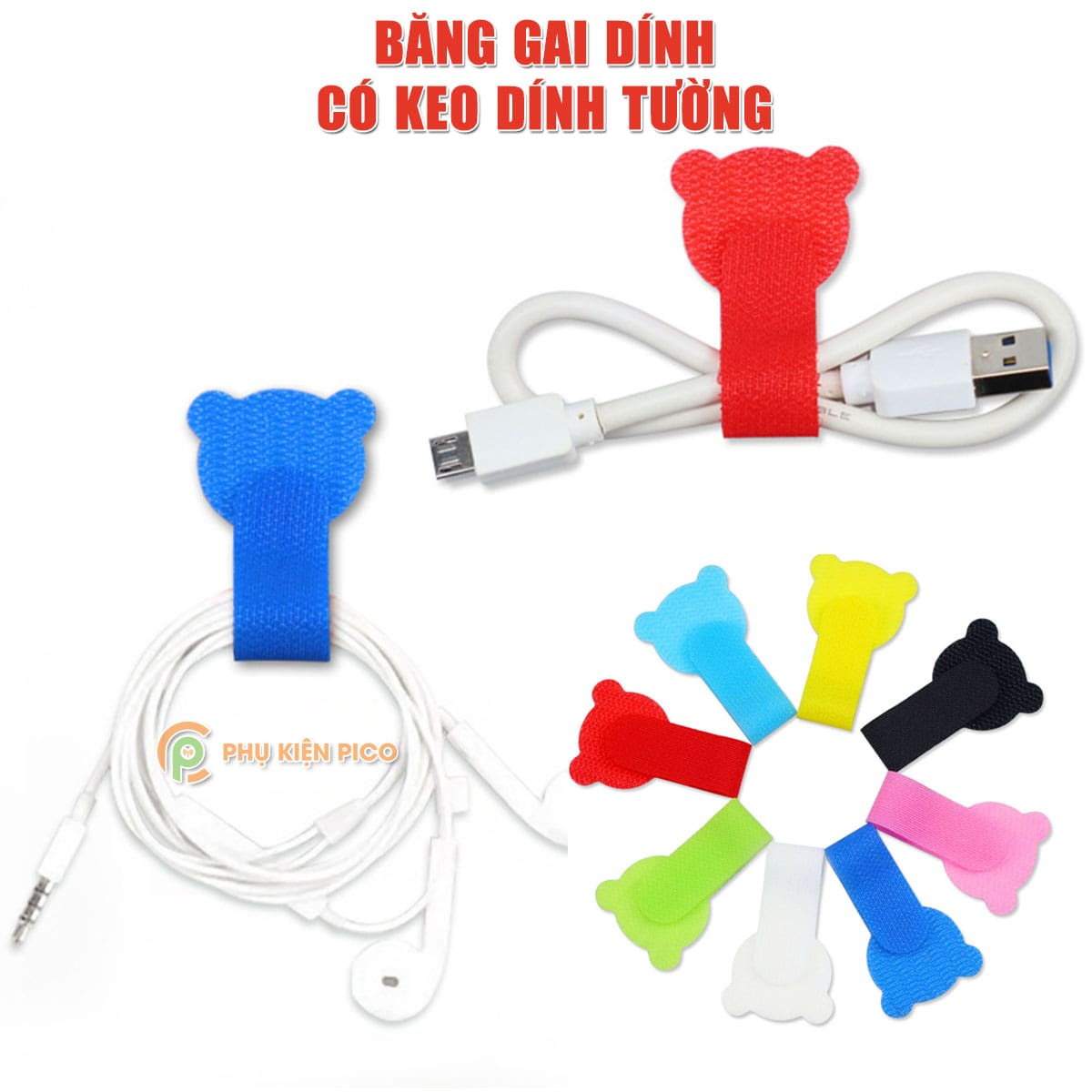 Băng gai dính có keo dính tường Velcro quấn cáp sạc băng dính quấn tai nghe dính cố định
