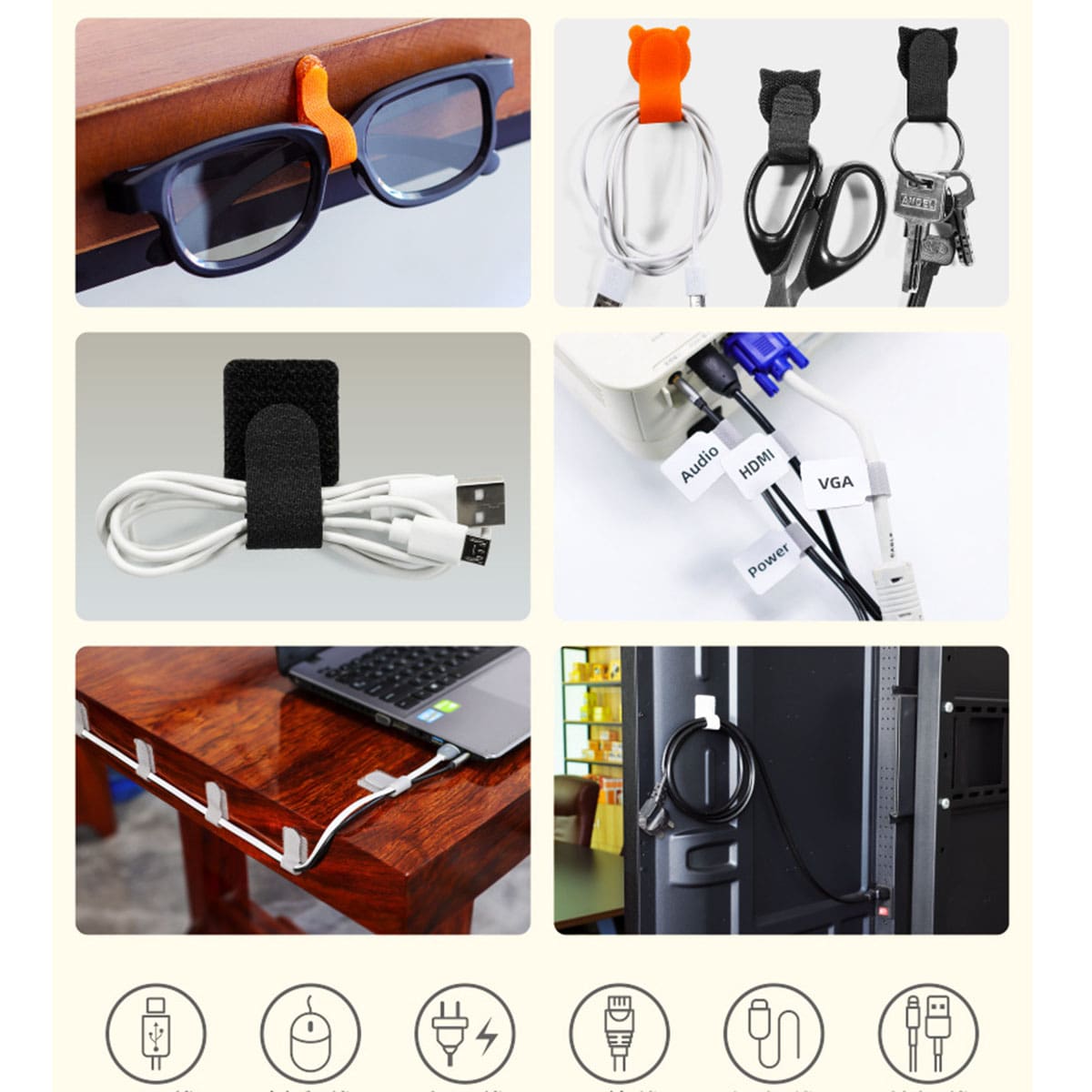 Băng gai dính có keo dính tường Velcro quấn cáp sạc băng dính quấn tai nghe dính cố định