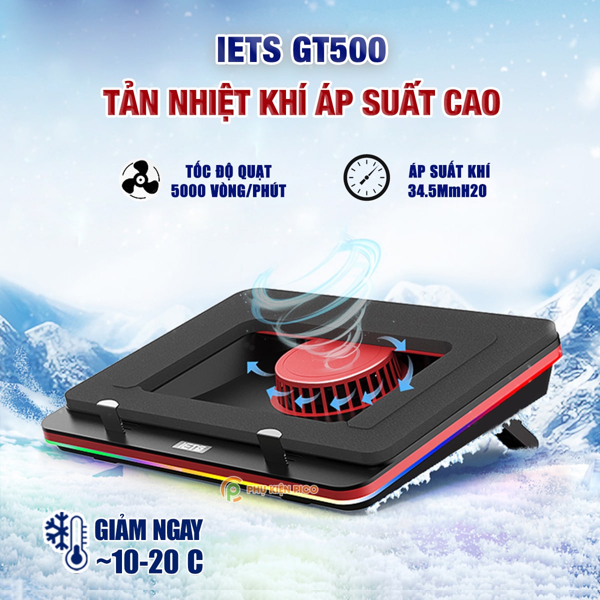 Quạt tản nhiệt laptop IETS GT500 tản khí nén turbo 5000RPM giảm nhiệt thực sự chuyên dụng cho máy tính đồ họa gaming - Đế tản nhiệt Laptop