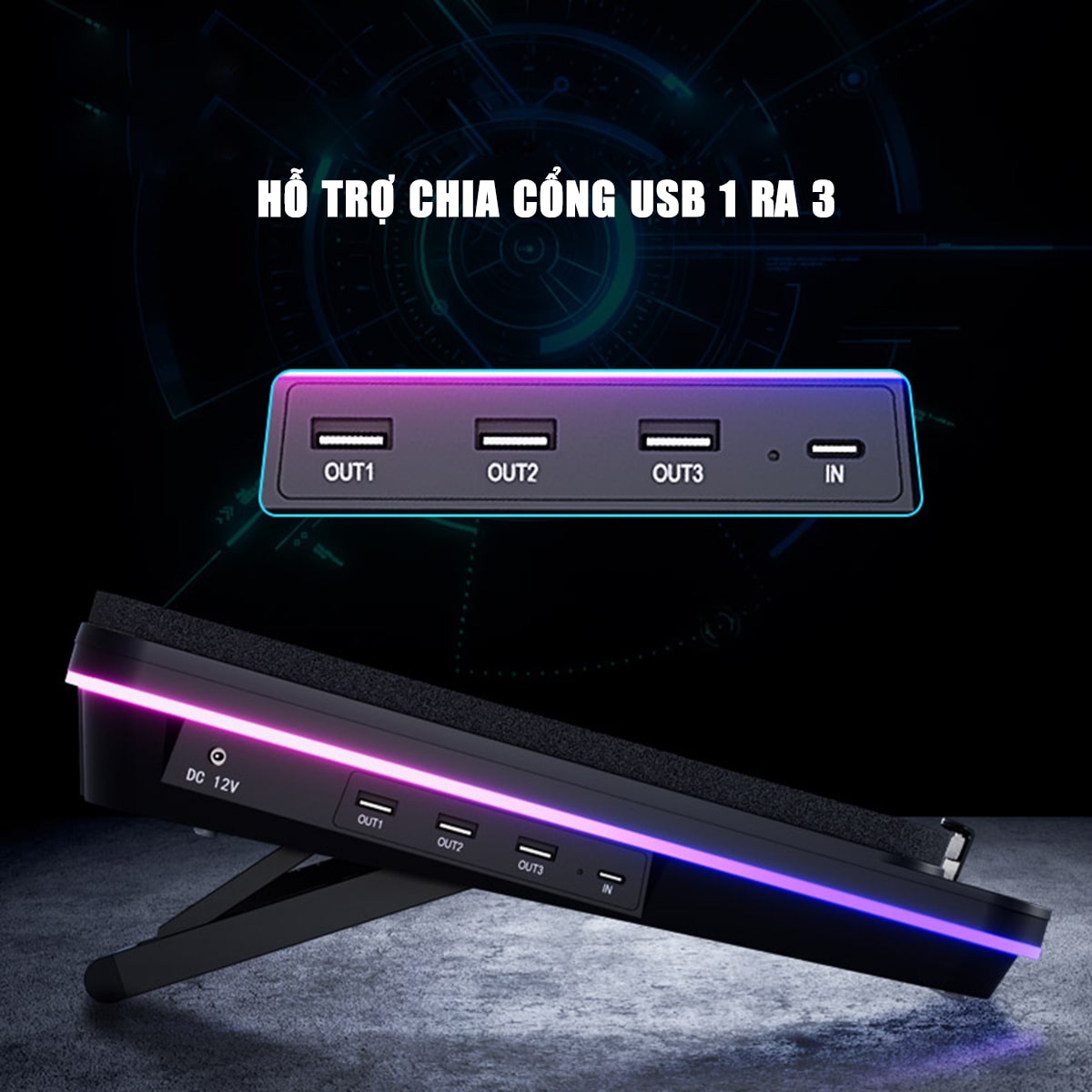 Quạt tản nhiệt laptop IETS GT626 tản khí nén turbo 2800RPM giảm nhiệt thực sự chuyên dụng cho máy tính đồ họa gaming - Đế tản nhiệt Laptop