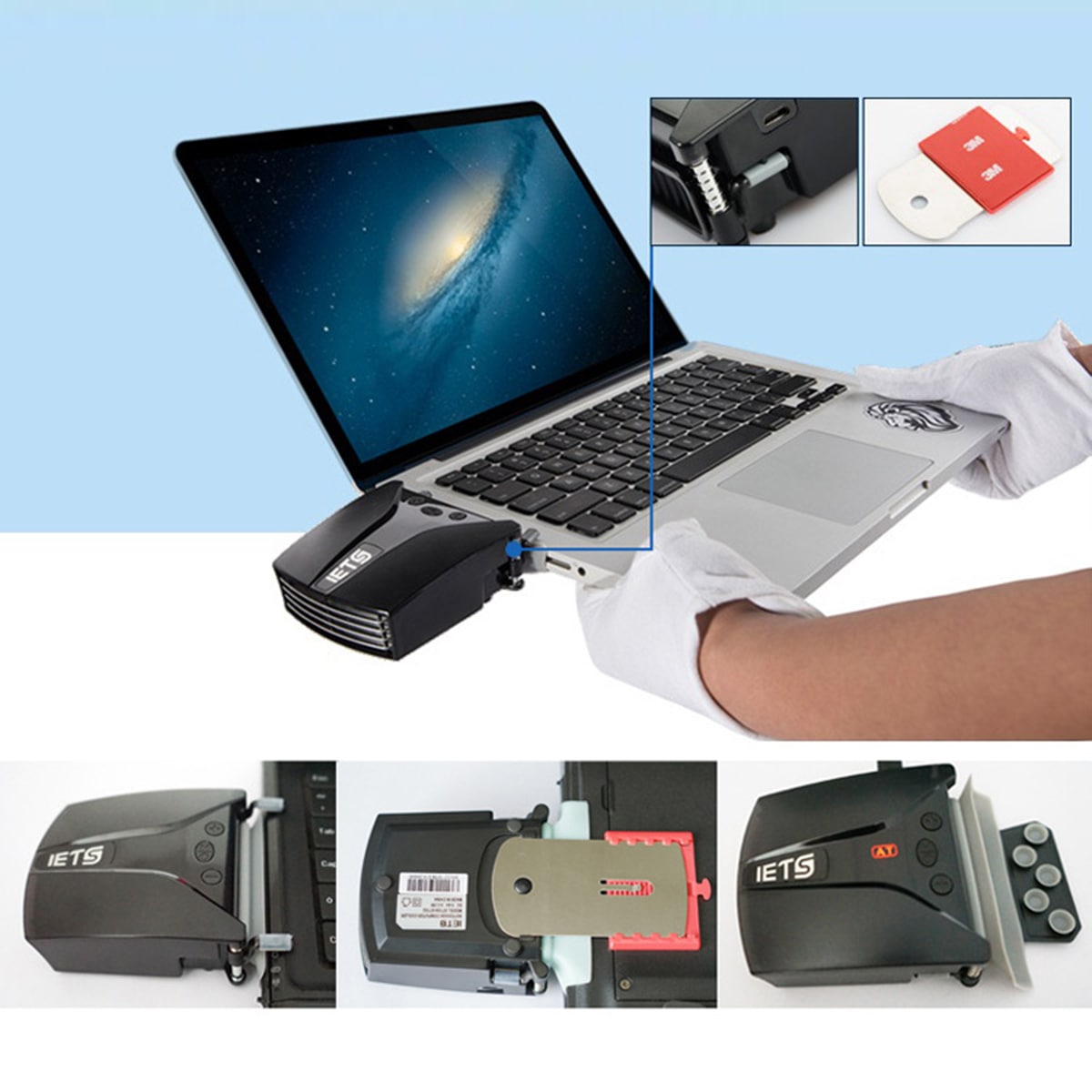 Quạt tản nhiệt laptop Iets GT202 Cooler V9 quạt hút gió chân không có màn hình hiển thị nhiệt độ bản cao cấp có củ sạc rời