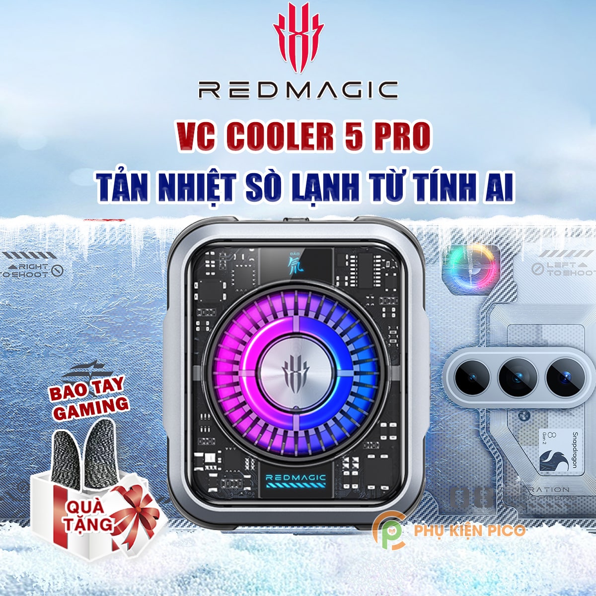 Quạt tản nhiệt điện thoại máy tính bảng Redmagic VC Cooler 5 Pro sò lạnh từ tính AI công suất 36W