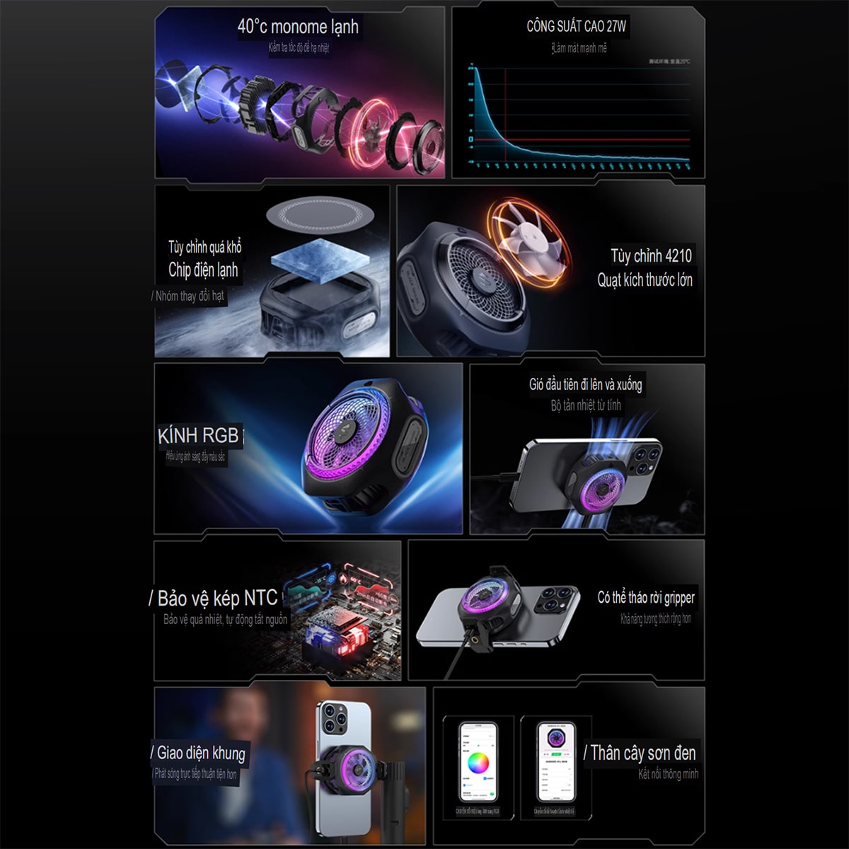 Quạt tản nhiệt điện thoại máy tính bảng Black Shark Magnetic 4 Pro sò lạnh từ tính công suất 27W - Quạt Black Shark Magcooler 4 Pro