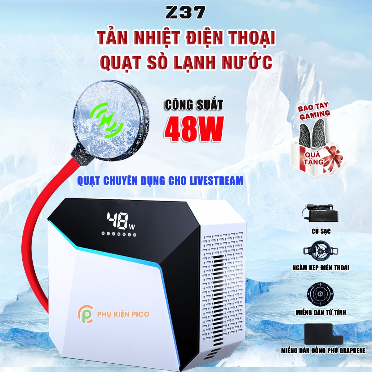 Quạt tản nhiệt điện thoại máy tính bảng chuyên dụng cho Livestream Z37 sò lạnh nước từ tính 2024 công suất 48W