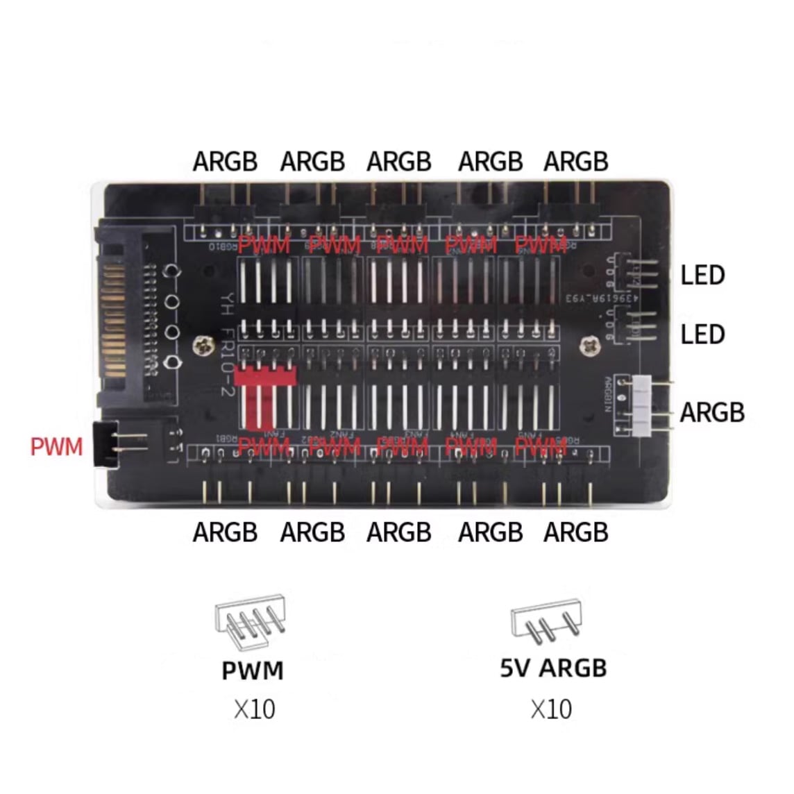 Hub Fan chia led fan ARGB PWM 10 cổng - HUB 10 cổng A-RGB và PWM tích hợp