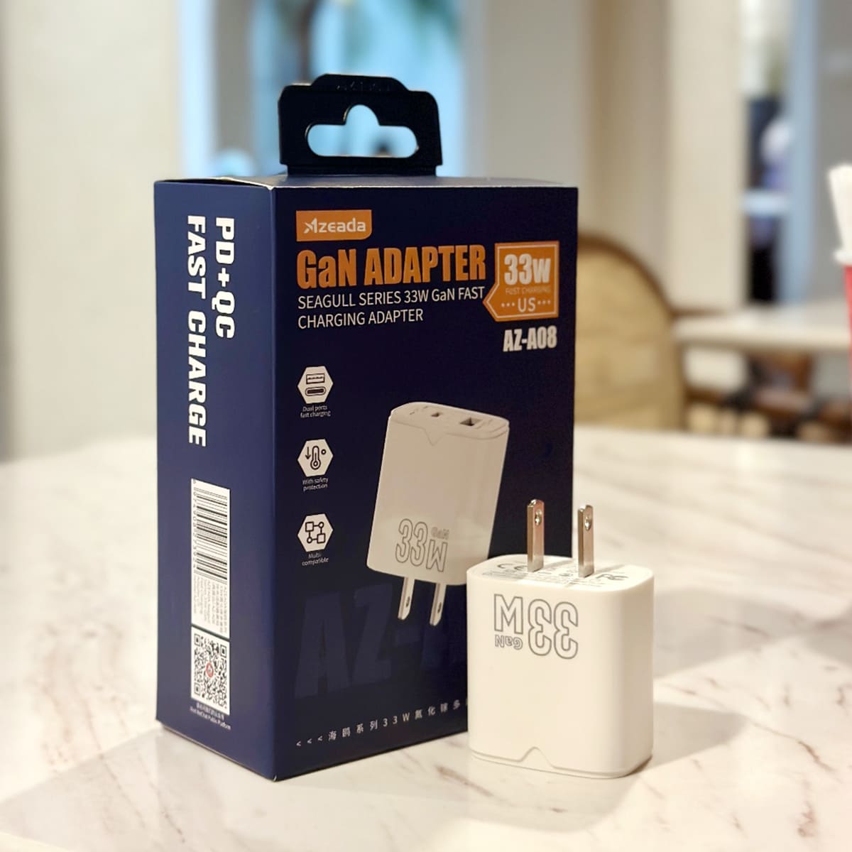 Củ sạc nhanh 33W Azeada PD GAN 2 cổng Type C usb A Bộ Sạc hỗ trợ iPhone Xiaomi Oppo Samsung iPad quick charge adapter