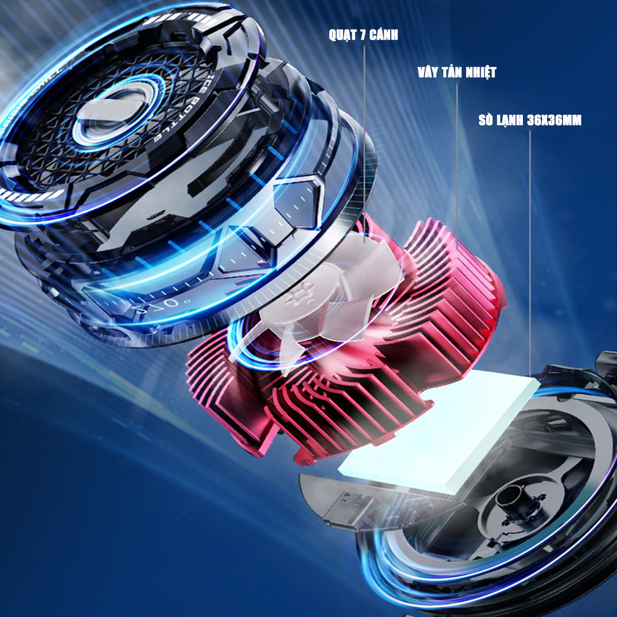 Quạt tản nhiệt sò lạnh điện thoại máy tính bảng X112 Pro sò lạnh 36x36mm đóng băng full mặt 23W led RGB