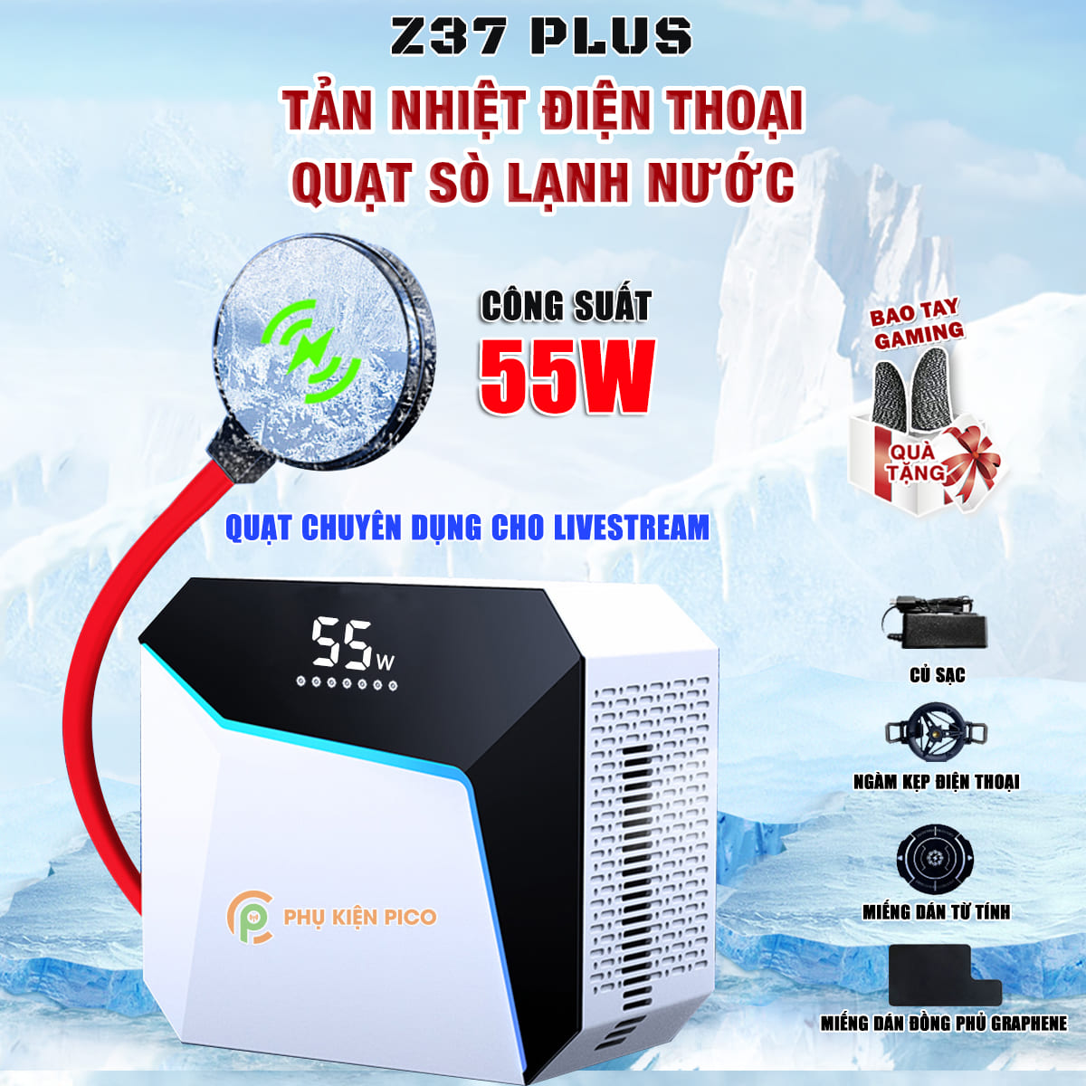 Quạt tản nhiệt điện thoại máy tính bảng chuyên dụng cho Livestream Z37 Plus sò lạnh nước từ tính 2024 công suất 55W