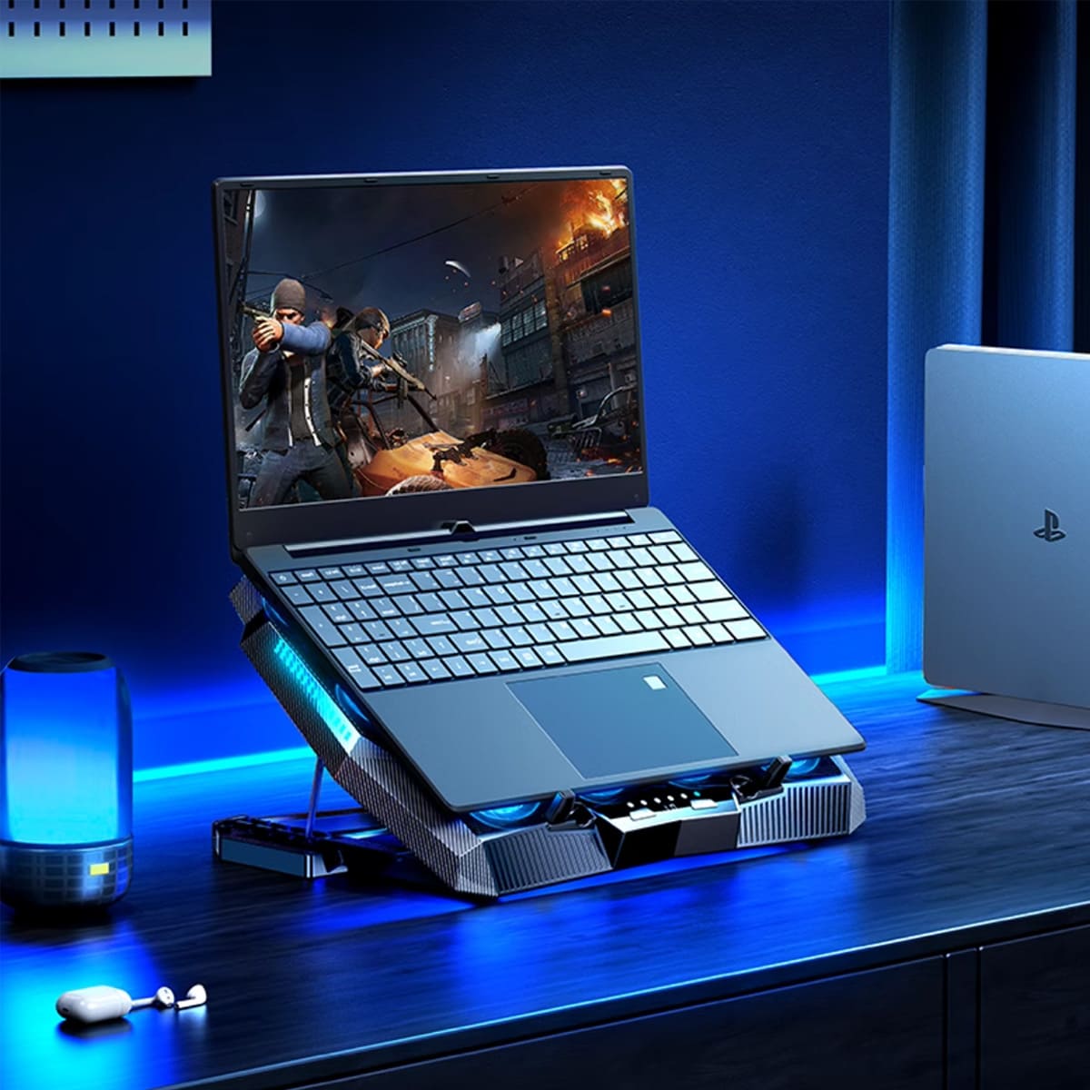 Đế tản nhiệt laptop gaming FL03 12 quạt giá đỡ laptop đèn led rgb chỉnh tốc độ gió làm mát nhanh chống ồn