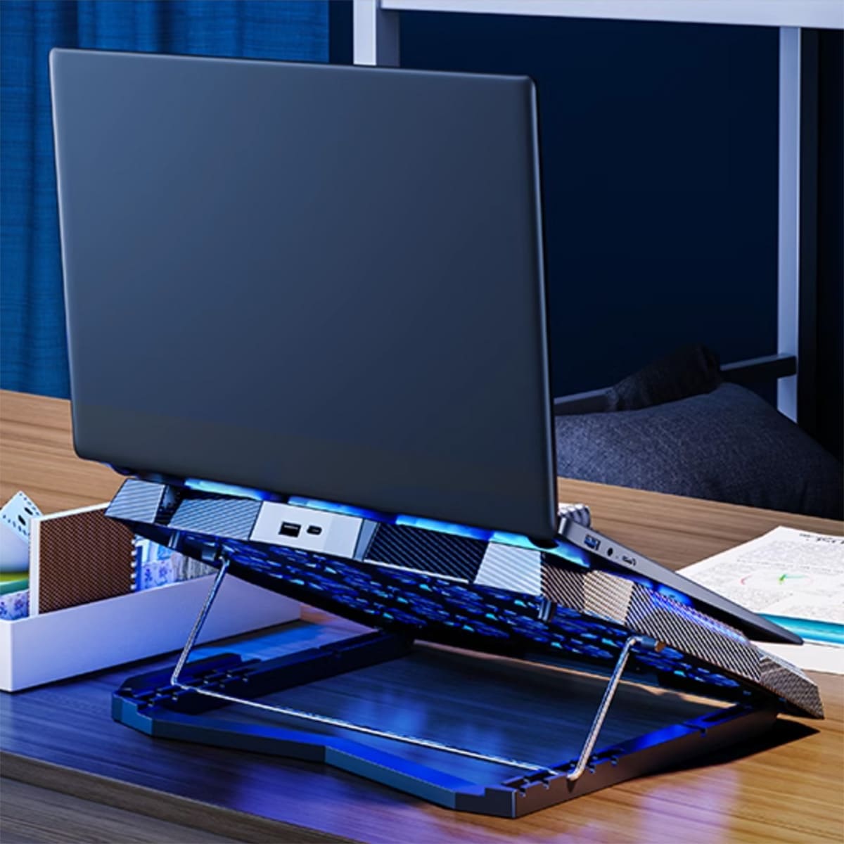 Đế tản nhiệt laptop gaming FL03 12 quạt giá đỡ laptop đèn led rgb chỉnh tốc độ gió làm mát nhanh chống ồn