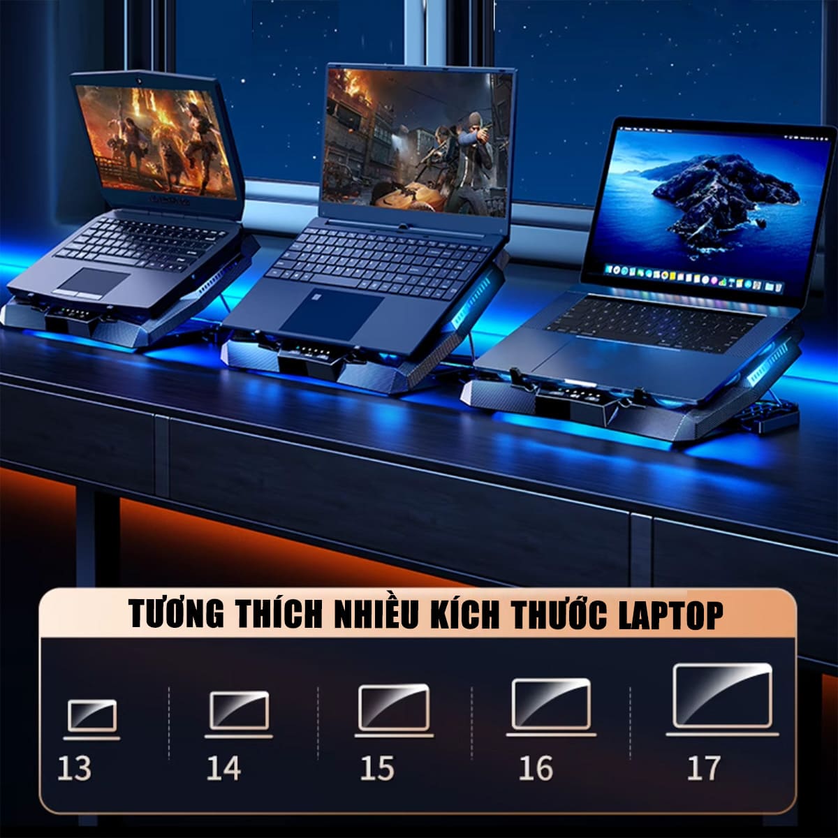 Đế tản nhiệt laptop gaming FL03 12 quạt giá đỡ laptop đèn led rgb chỉnh tốc độ gió làm mát nhanh chống ồn