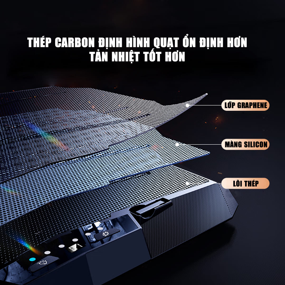 Đế tản nhiệt laptop gaming FL03 12 quạt giá đỡ laptop đèn led rgb chỉnh tốc độ gió làm mát nhanh chống ồn