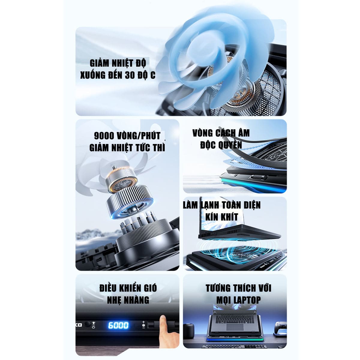 Đế tản nhiệt laptop FL07 quạt lớn 18cm tản khí nén turbo 9000RPM giảm nhiệt thực sự chuyên dụng cho Laptop đồ họa gaming