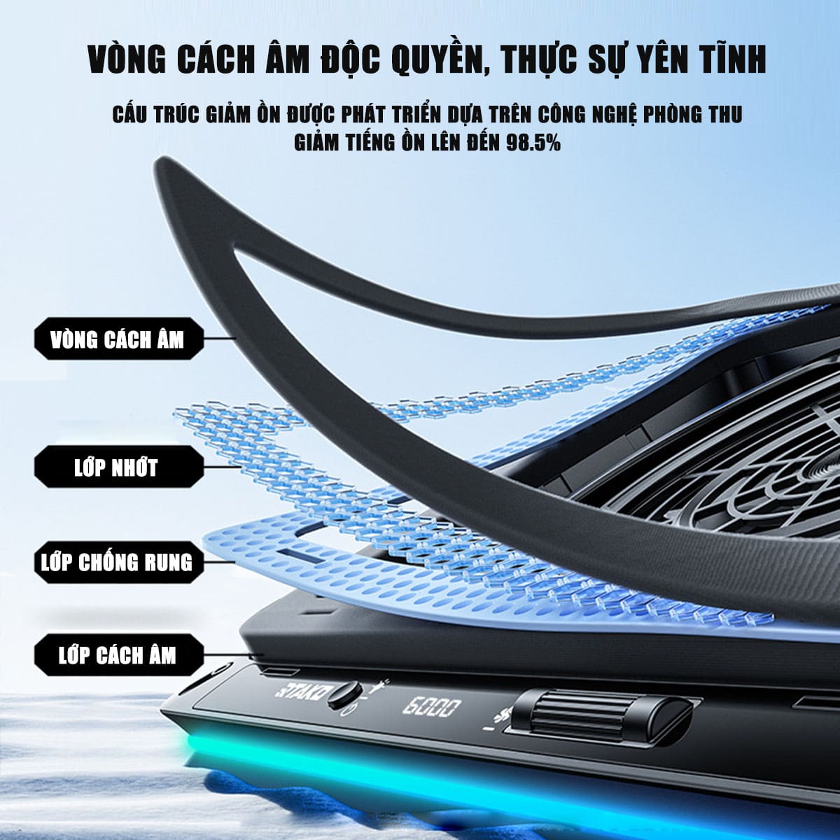 Đế tản nhiệt laptop FL07 quạt lớn 18cm tản khí nén turbo 9000RPM giảm nhiệt thực sự chuyên dụng cho Laptop đồ họa gaming