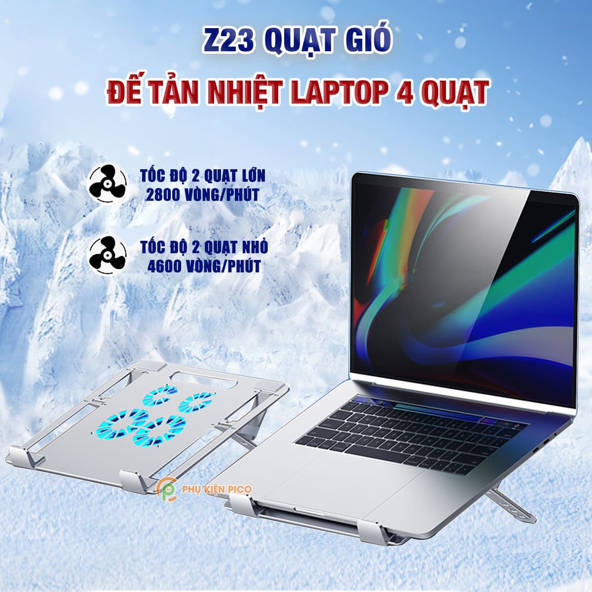 Đế tản nhiệt laptop gaming Z23 giá đỡ laptop 4 quạt tốc độ gió 4600RPM làm mát nhanh chống ồn