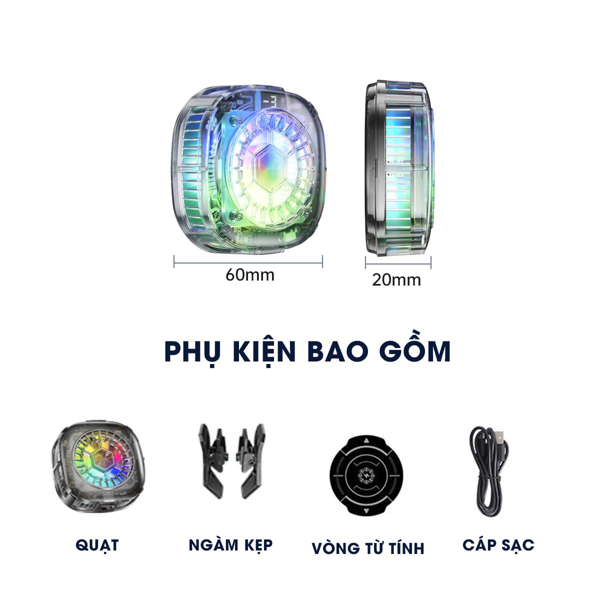 Quạt tản nhiệt sò lạnh điện thoại máy tính bảng X122 Pro đóng băng full mặt màn hình hiển thị nhiệt led RGB