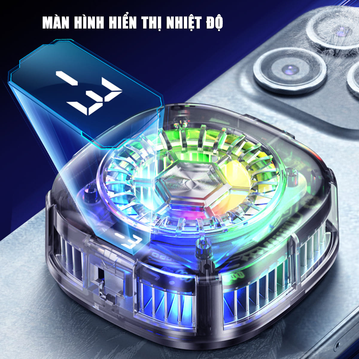 Quạt tản nhiệt sò lạnh điện thoại máy tính bảng X122 Pro đóng băng full mặt màn hình hiển thị nhiệt led RGB