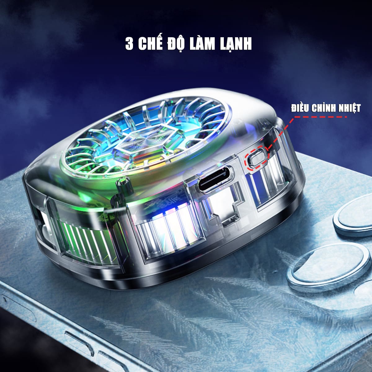 Quạt tản nhiệt sò lạnh điện thoại máy tính bảng X122 Pro đóng băng full mặt màn hình hiển thị nhiệt led RGB