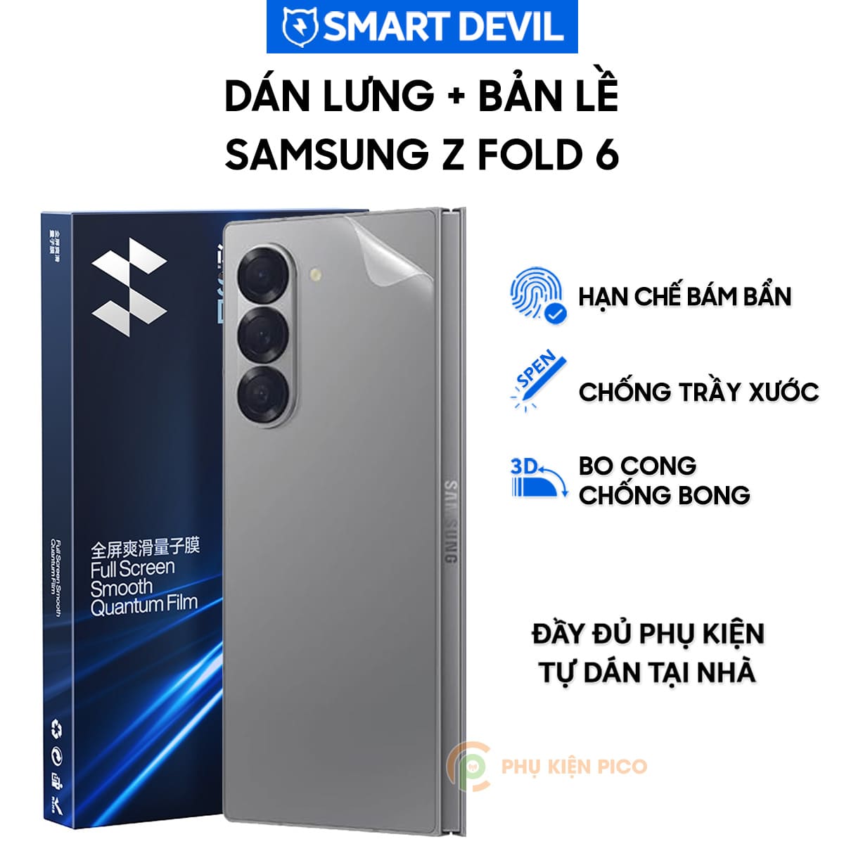 Dán lưng Samsung Z Fold 6 PPF Smart Devil full màn mặt lưng và bản lề dẻo trong suốt