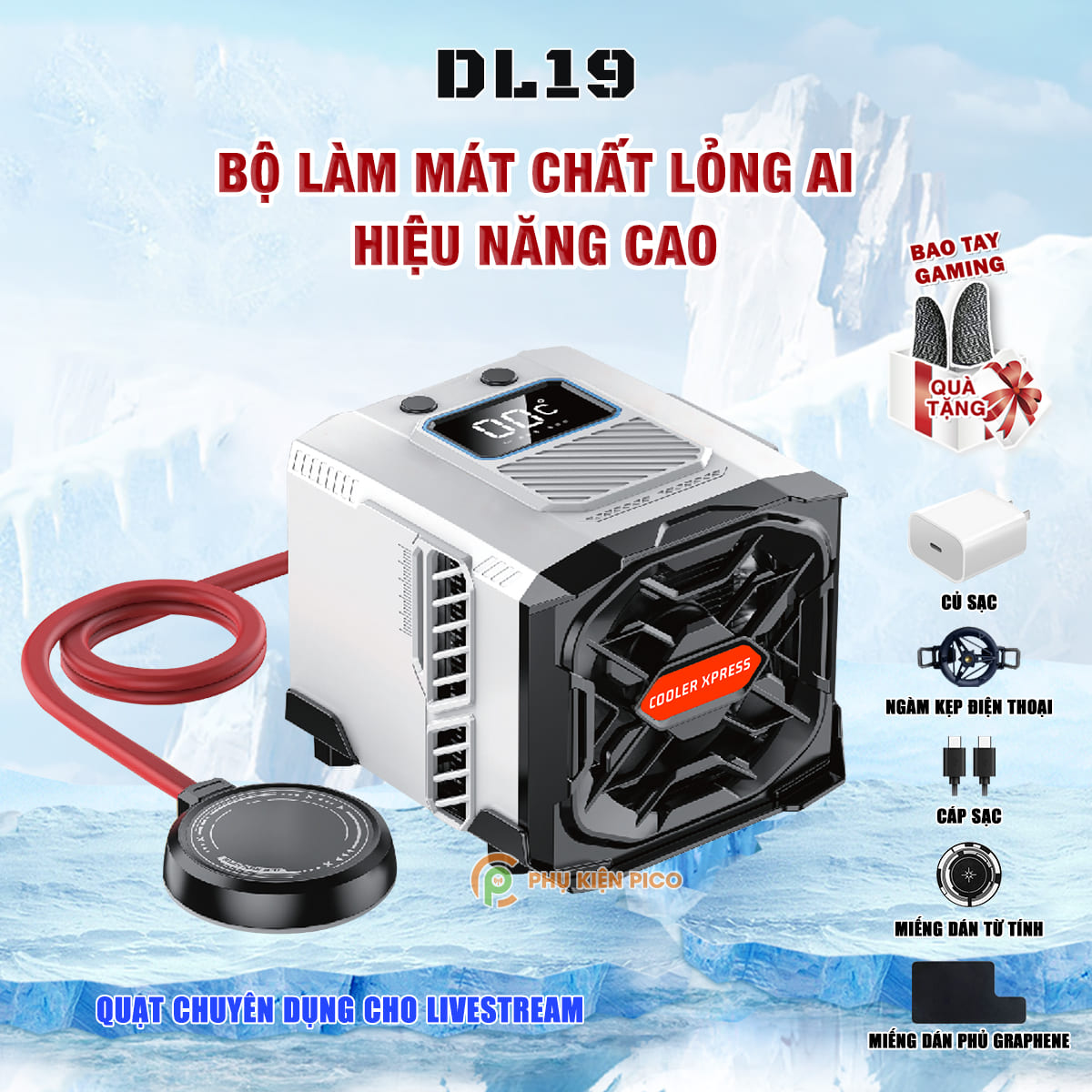 Quạt tản nhiệt điện thoại máy tính bảng DL19 sò lạnh nước từ tính hiệu năng cao chuyên dụng cho Livestream