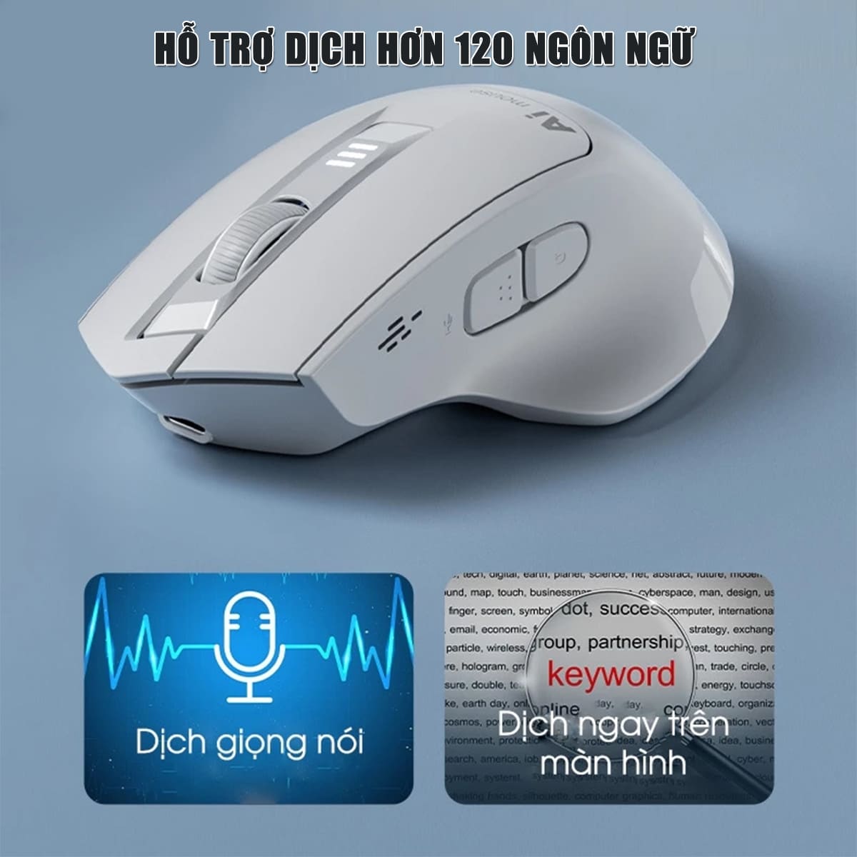 Chuột không dây Bluetooth Inphic S6 DPI 2400 - Chuột Voice AI điều khiển giọng nói chống ồn, pin sạc Type-C
