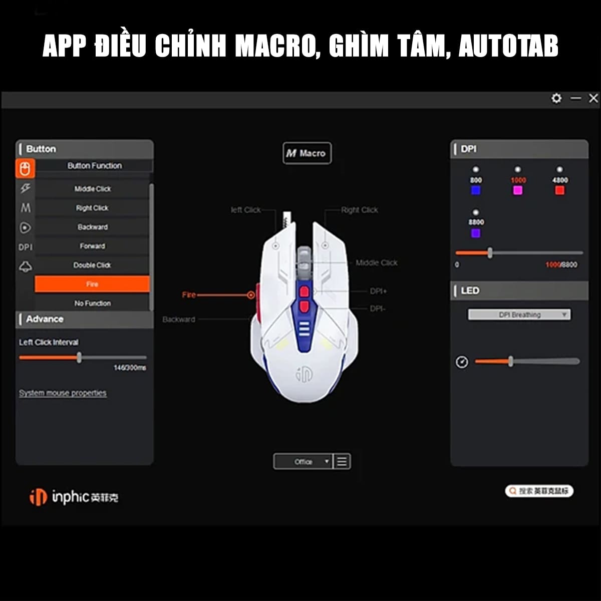 Chuột có dây gaming Inphic W9 Pro game FPS 12000 DPI công thái học - Chuột Inphic W9 Pro Gundam Led RGB