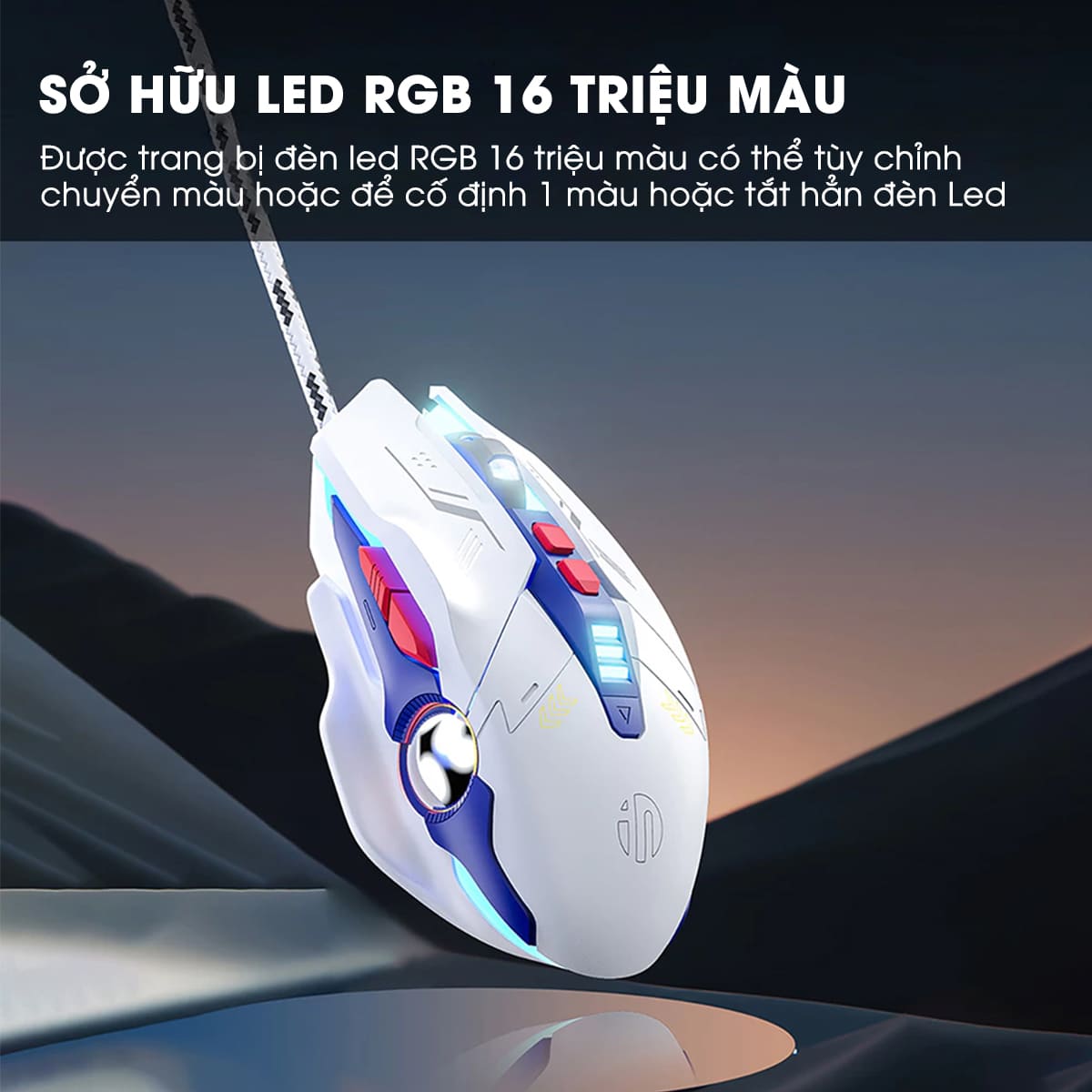 Chuột có dây gaming Inphic W9 Pro game FPS 12000 DPI công thái học - Chuột Inphic W9 Pro Gundam Led RGB