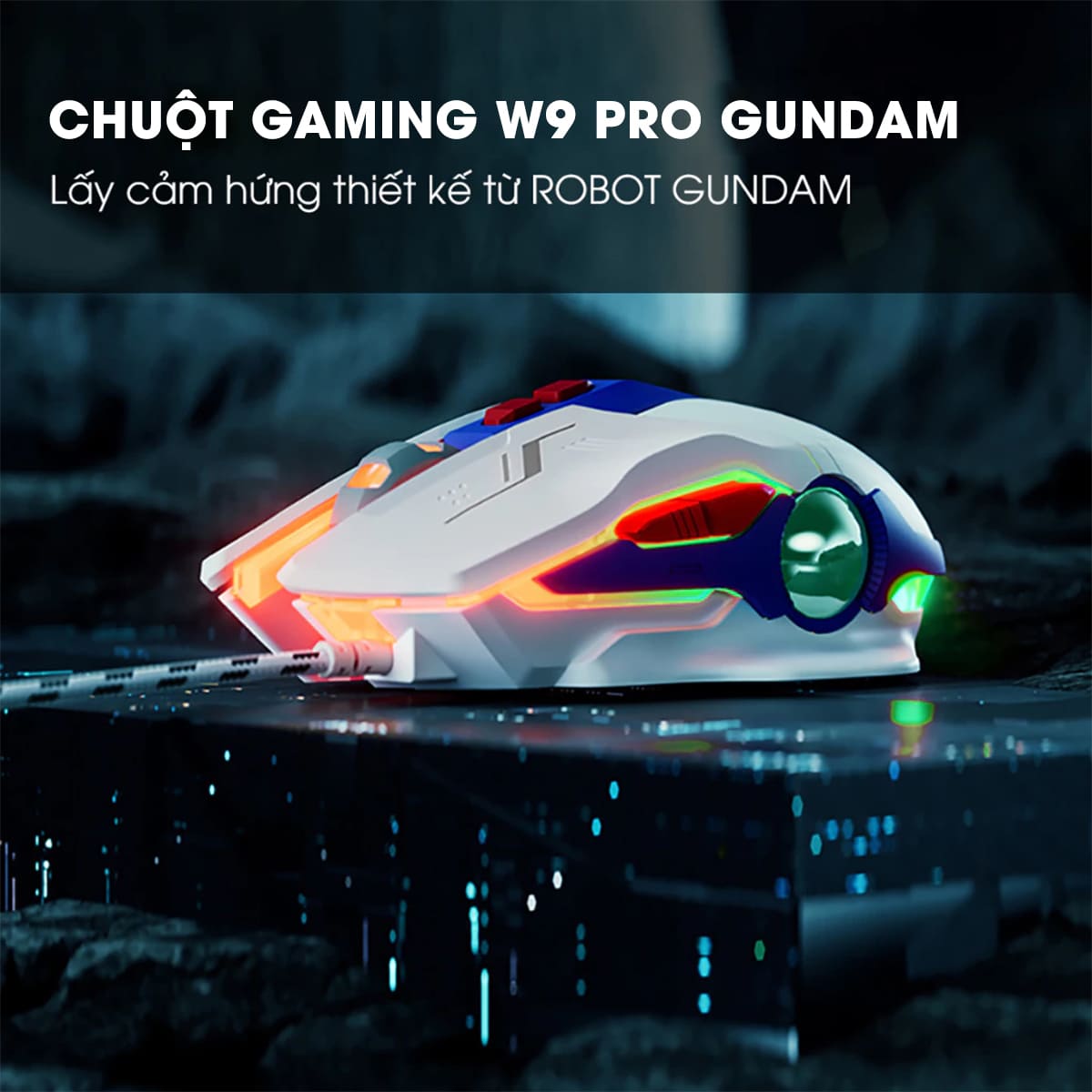 Chuột có dây gaming Inphic W9 Pro game FPS 12000 DPI công thái học - Chuột Inphic W9 Pro Gundam Led RGB