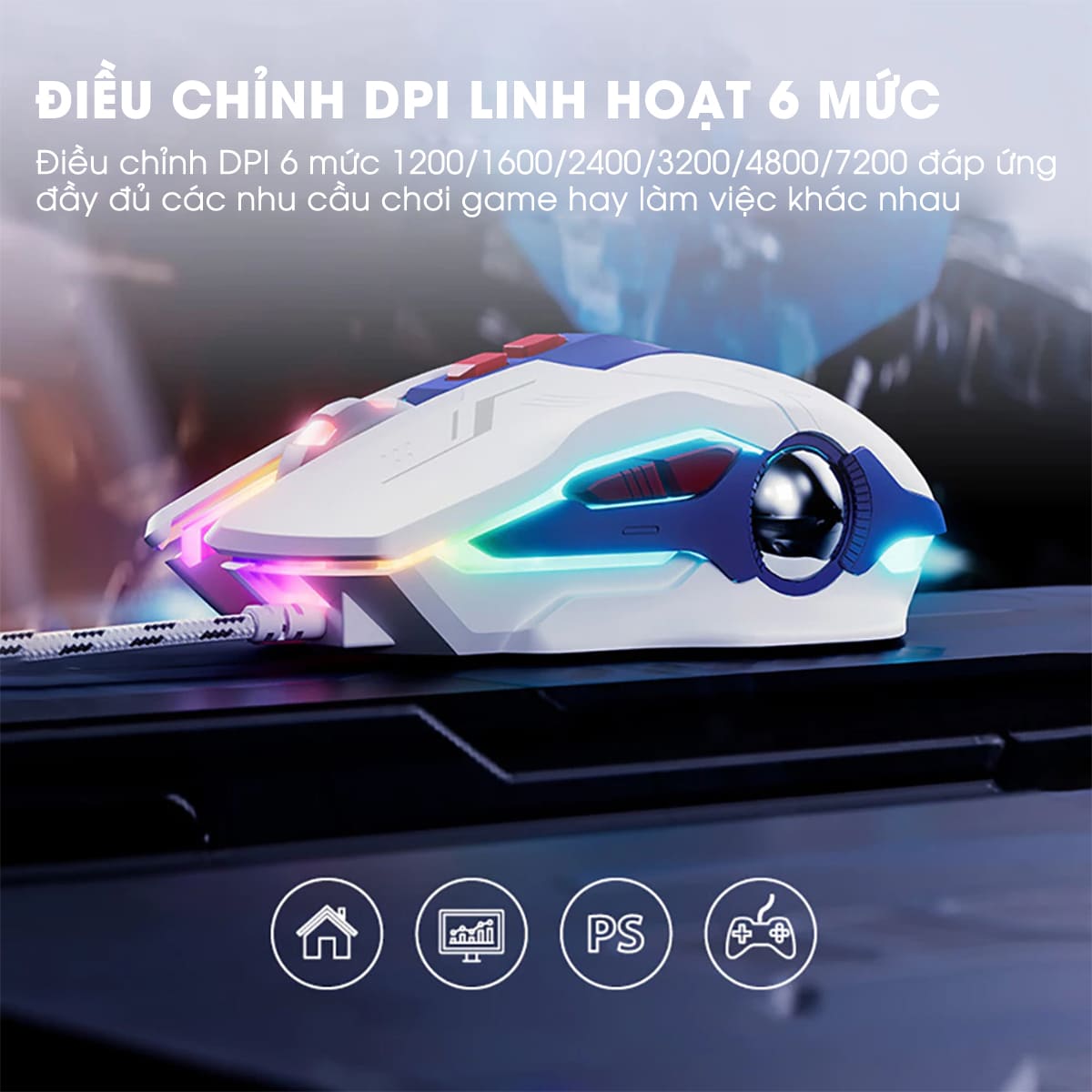 Chuột có dây gaming Inphic W9 Pro game FPS 12000 DPI công thái học - Chuột Inphic W9 Pro Gundam Led RGB