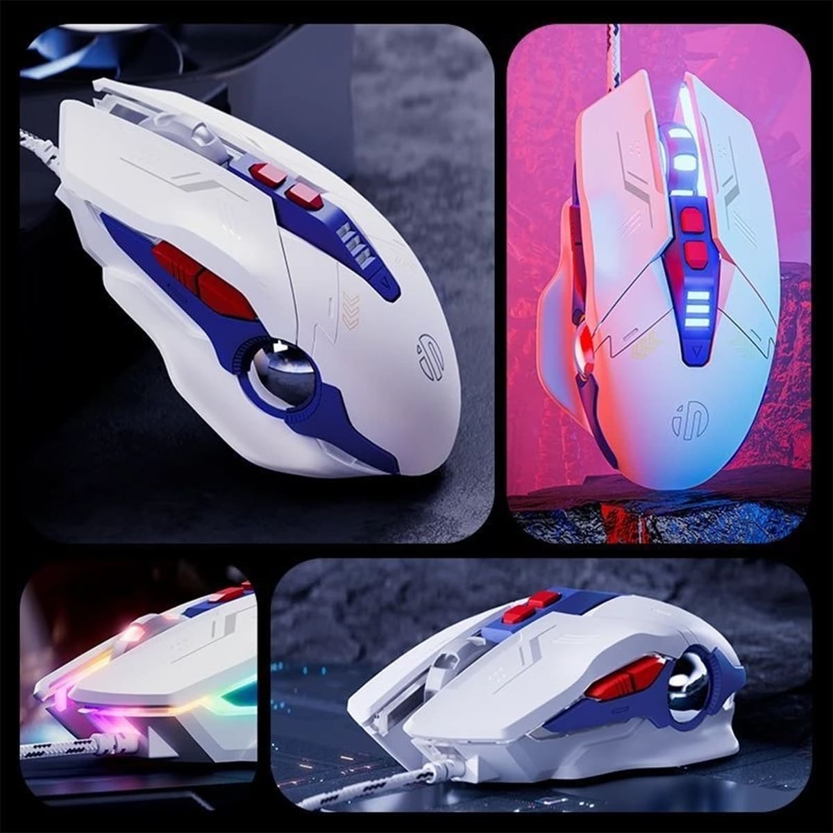 Chuột có dây gaming Inphic W9 Pro game FPS 12000 DPI công thái học - Chuột Inphic W9 Pro Gundam Led RGB