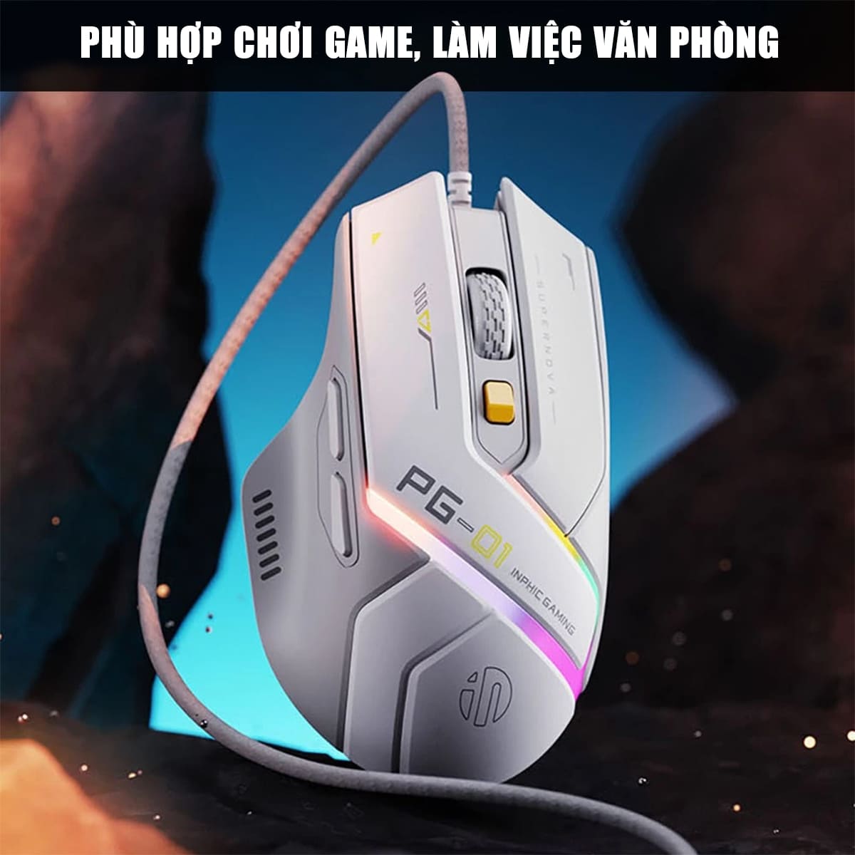 Chuột có dây Inphic PG1 gaming 12800 DPI chuyên game FPS hỗ trợ app led RGB - Chuột Inphic Game có dây